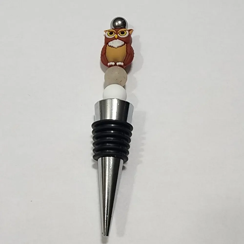 Owl Decorative Silicone Beaded Wine Bottle Stopper Cork Handmade NEW